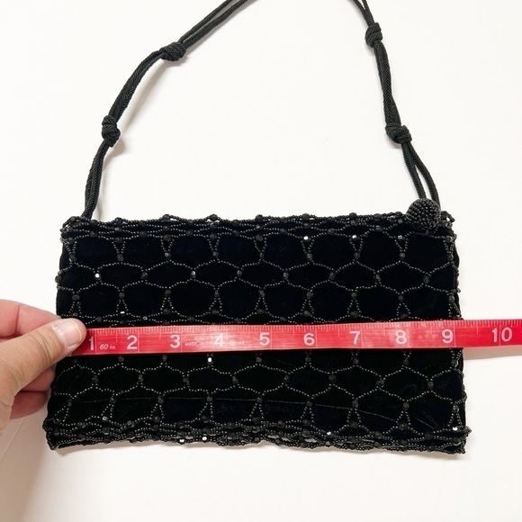 Franchi Womens 90s Y2K Vintage Black Criss Cross Mesh Beaded Square Clutch Bag - Picture 6 of 7
